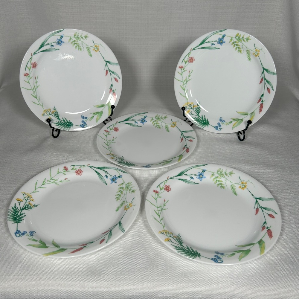 Vintage Corelle My Garden Salad Plates 7.25" Set of 5 Wildflowers Floral USA